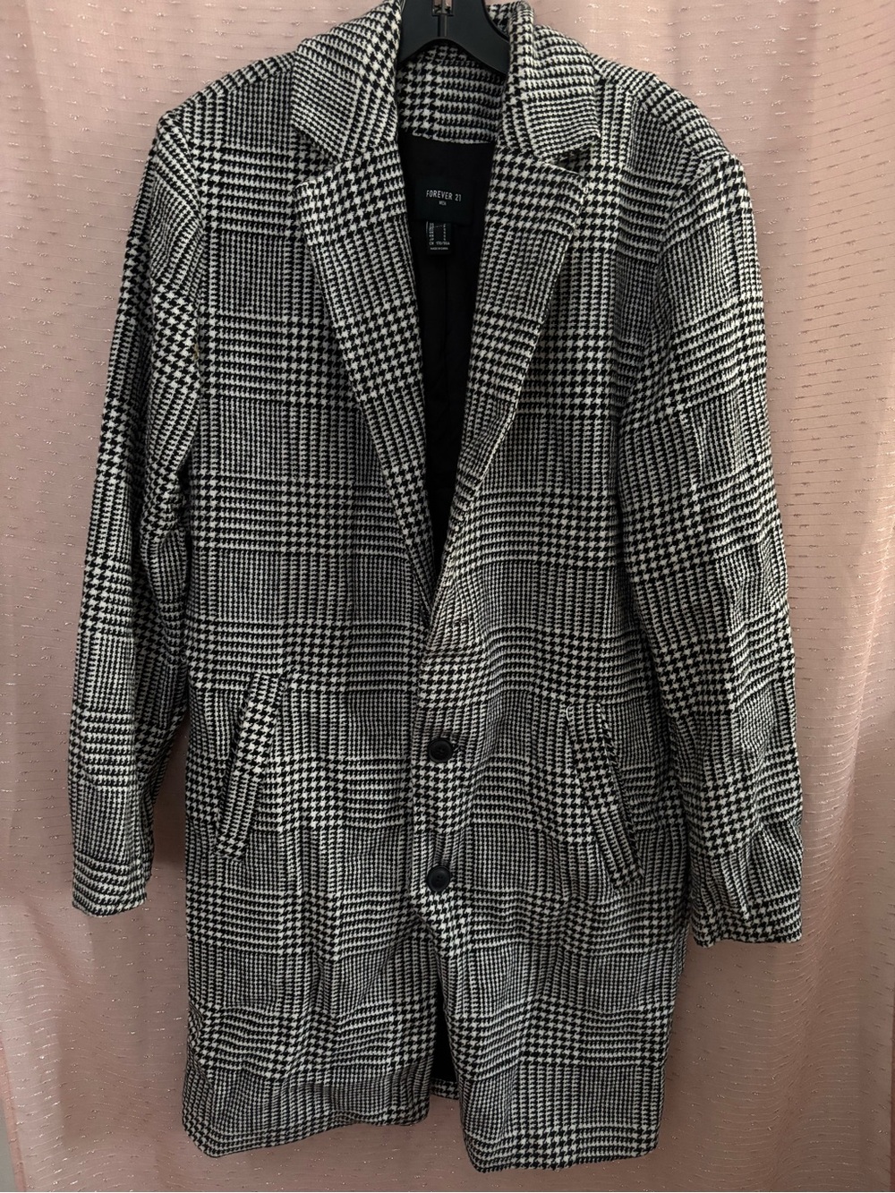 Forever 21 Black and White Glen Plaid Longline Blazer Coat